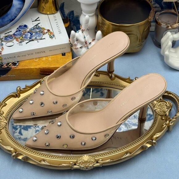 🆕 LOEFFLER RANDALL 🧿 NWOT Paloma Mesh Mid-Heel Mules, Cream/Clear, Sz 8 - Picture 9 of 14